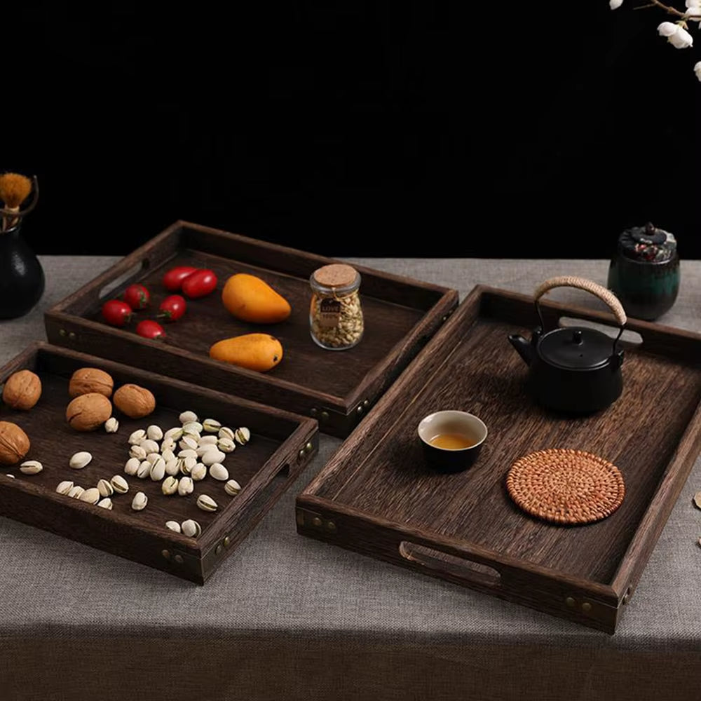 Handmade Wooden Tray with Handle Coffee Walnut Platter Decorative Kitchen Storage Tray Farmhouse Tea Cocktails Coffee Cup Tray