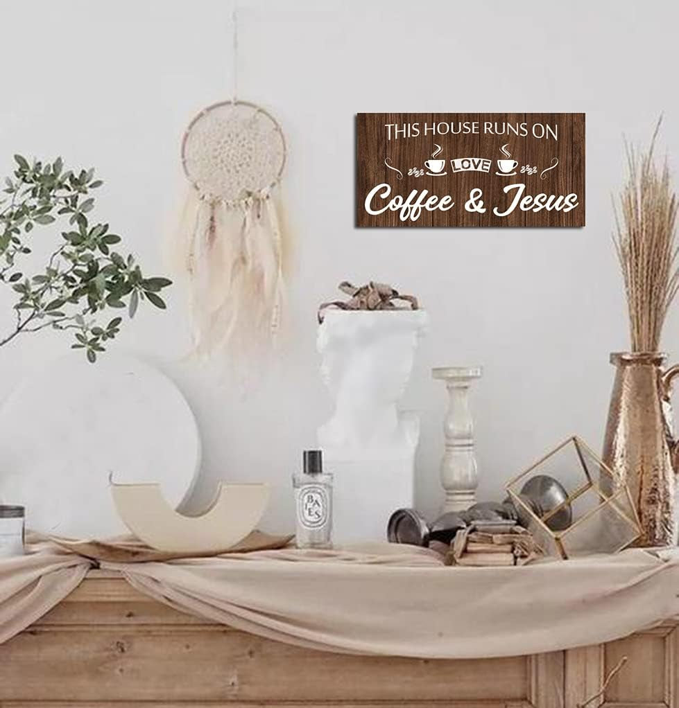 Coffee Sign - Kitchen Coffee Bar Decor - Farmhouse Kitchen Plaque 5"X10" Rustic Wood Hanging Plaque Wall Art Office Decoration Good Days Start with Coffee & Jesus
