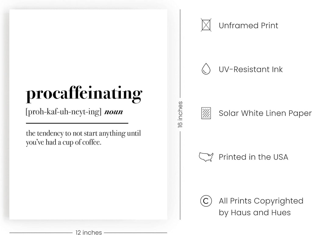 Coffee Wall Art Decor - Definition Posters, Talk Art Print for Bar, Funny Wall Quotes Print UNFRAMED 12"X16"