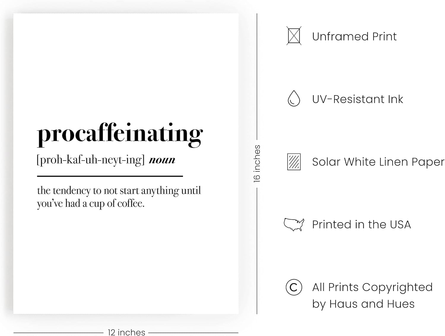 Coffee Wall Art Decor - Definition Posters, Talk Art Print for Bar, Funny Wall Quotes Print UNFRAMED 12"X16"