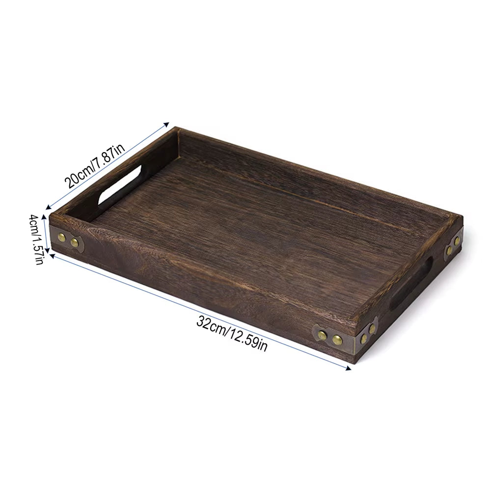 Handmade Wooden Tray with Handle Coffee Walnut Platter Decorative Kitchen Storage Tray Farmhouse Tea Cocktails Coffee Cup Tray