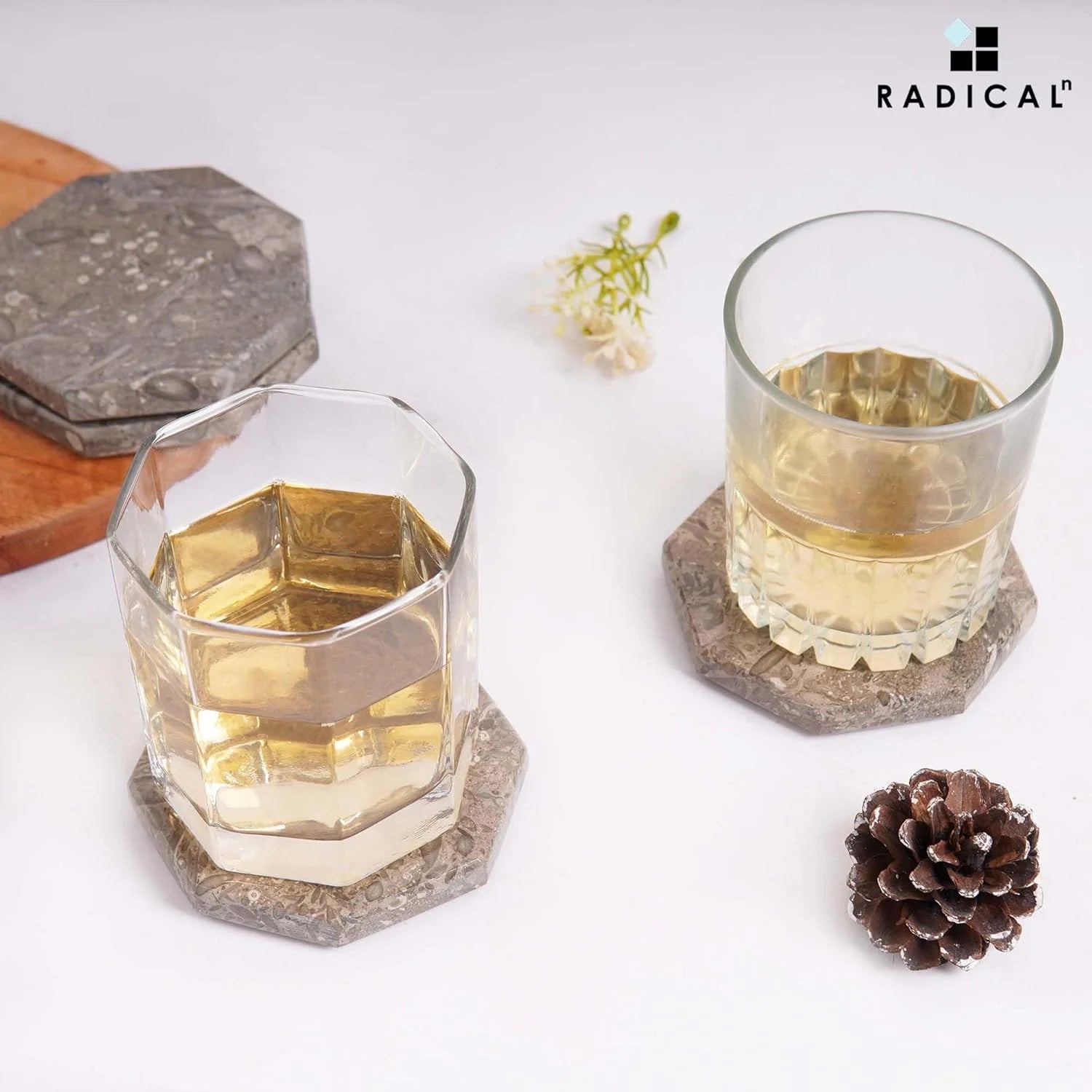 Gray Star Marble Coasters for Drinks 3.5 Inches Handmade Absorbent Stone Coaster Set of 6 Stylish Coasters for Living Room Décor, Tables & Kitchen