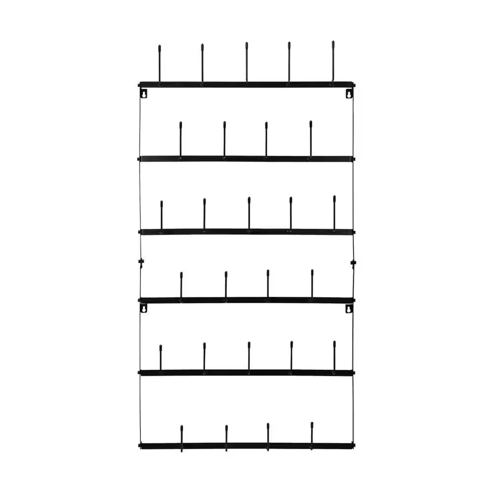 6-Tier 27 Hooks Black Wall Mounted Mug Hook Rack Cup Holder