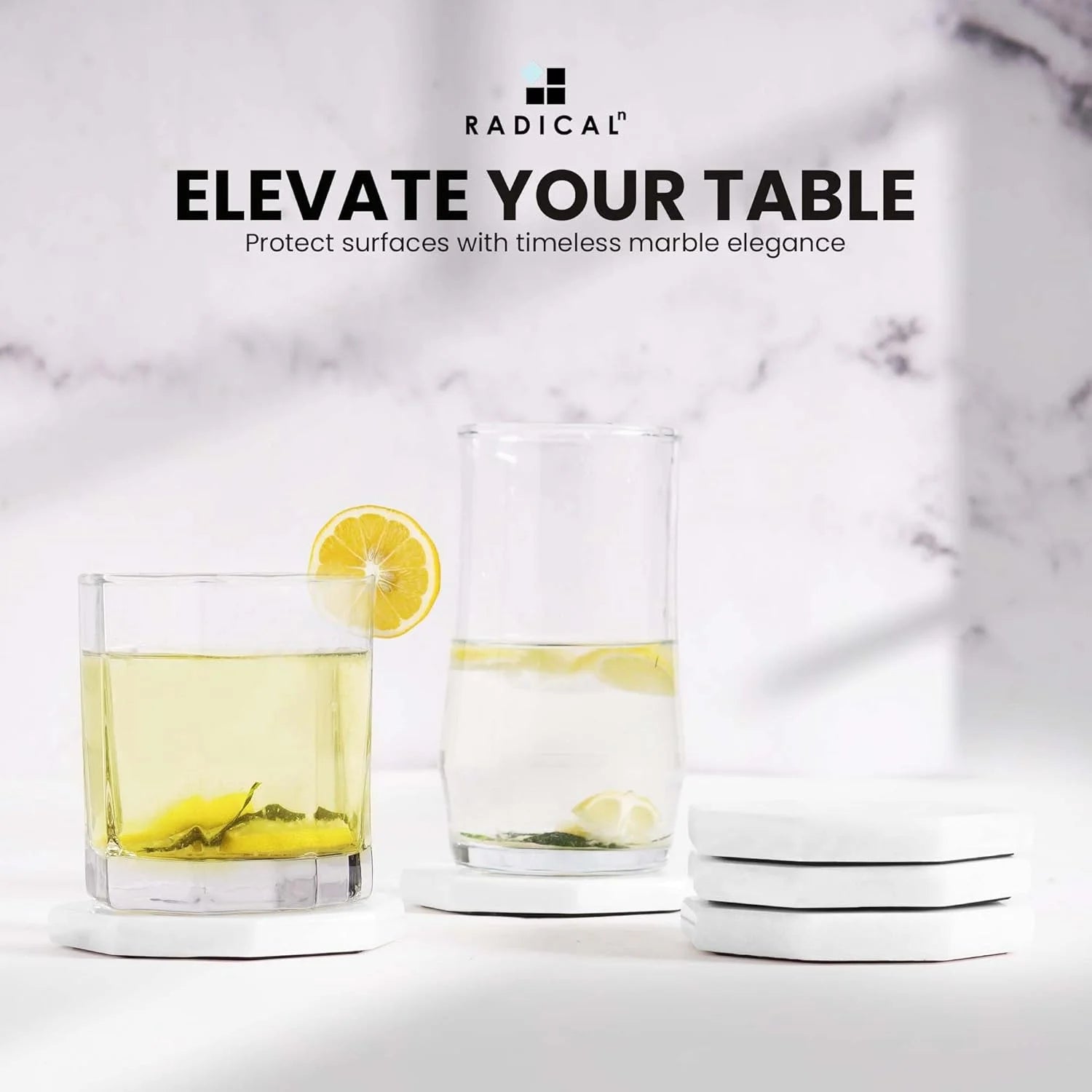 White Star Marble Coasters 3.5 Inches Handmade Drink Coasters Set of 6, Decorative Stone Coasters for Coffee Table, Home Décor and Living Room