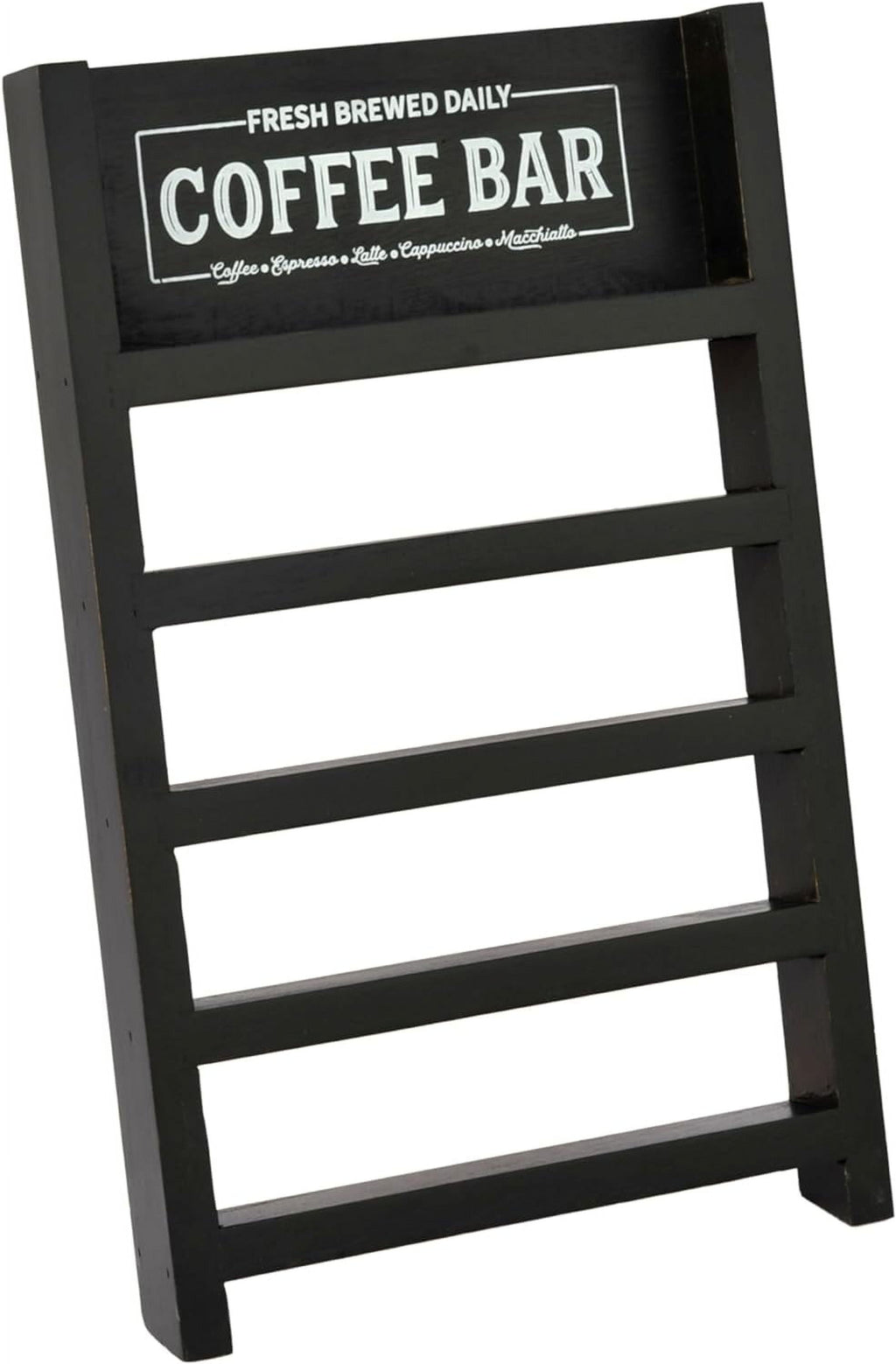 K Cup Holder, Wooden Coffee Pod Ladder, Rustic Storage Organizer for Home Kitchen Coffee Bar Table (Black)