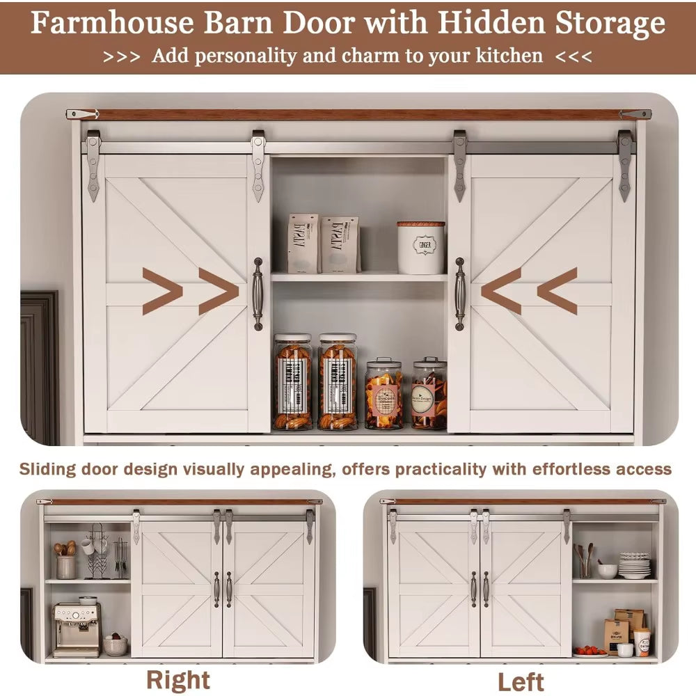 71" Kitchen Pantry Cabinet, Modern Kitchen Hutch Food Pantry with Charging Station and Microwave Stand, Pantry Storage Cabinets