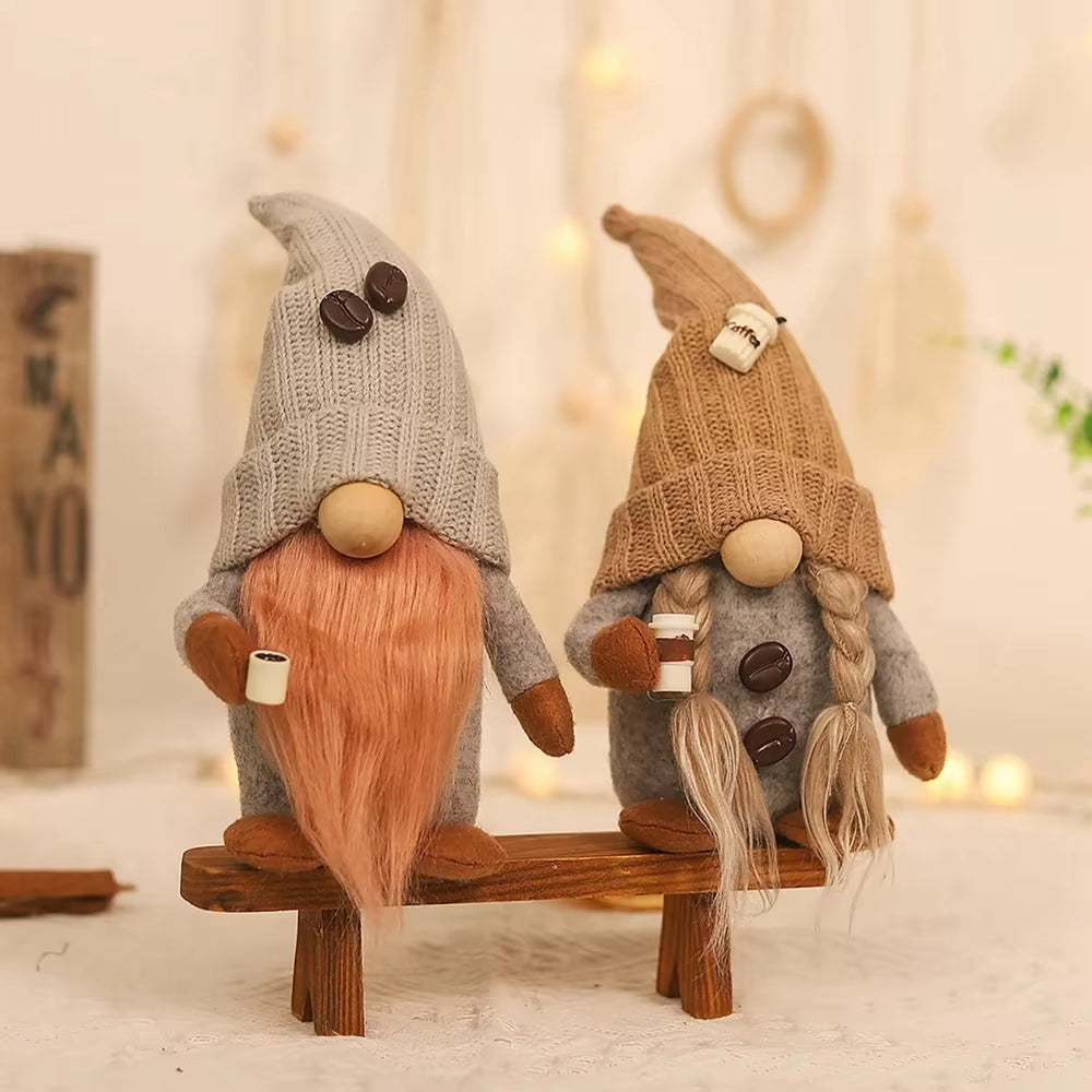 Coffee Gnome Doll New Year Christmas Plush Coffee Bar Decoration for Farmhouse Party Home Desktop Christmas Faceless Plush Dolls