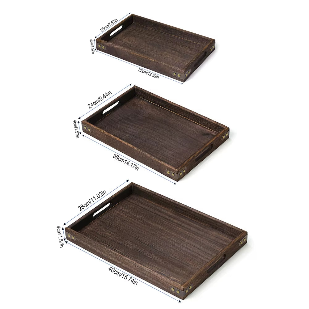 Handmade Wooden Tray with Handle Coffee Walnut Platter Decorative Kitchen Storage Tray Farmhouse Tea Cocktails Coffee Cup Tray