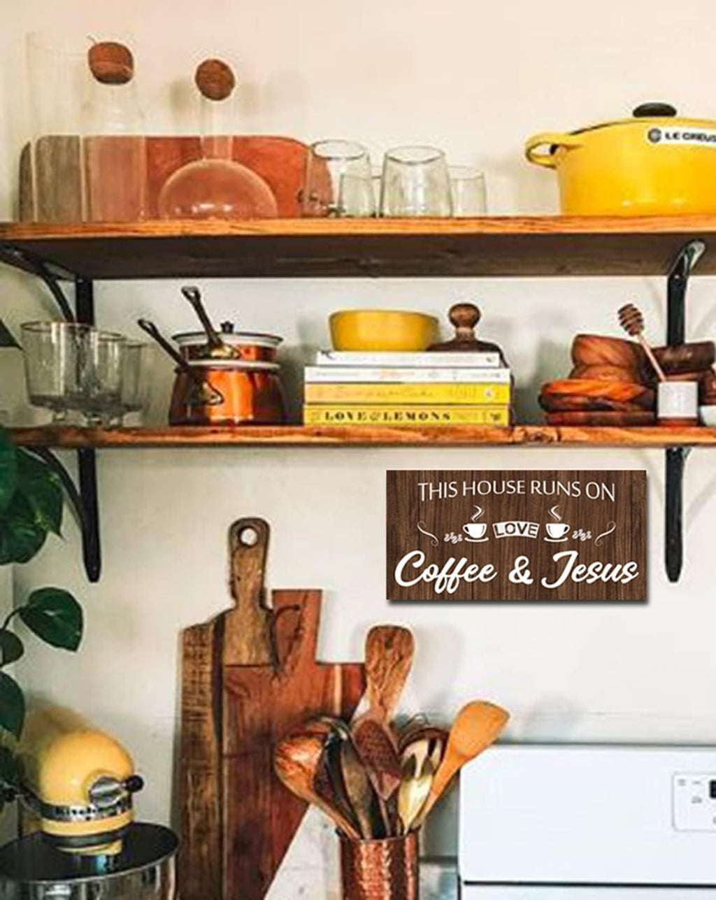 Coffee Sign - Kitchen Coffee Bar Decor - Farmhouse Kitchen Plaque 5"X10" Rustic Wood Hanging Plaque Wall Art Office Decoration Good Days Start with Coffee & Jesus