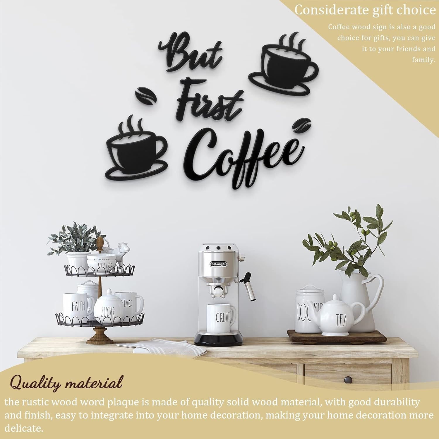 7 Pieces Coffee Time Rustic Sign Coffee Wall Art Coffee Sign Wall Decor with Coffee Beans and Coffee Cups Sign for Coffee Bar Home Office Kitchen (Chic Style)
