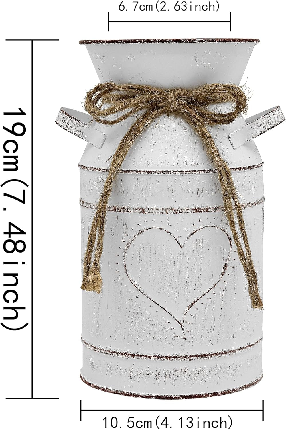 Rustic Galvanized Milk Can,White Farmhouse Decor Metal Flower Vase for Kitchen Bathroom Home Weddings Office -7.8" H