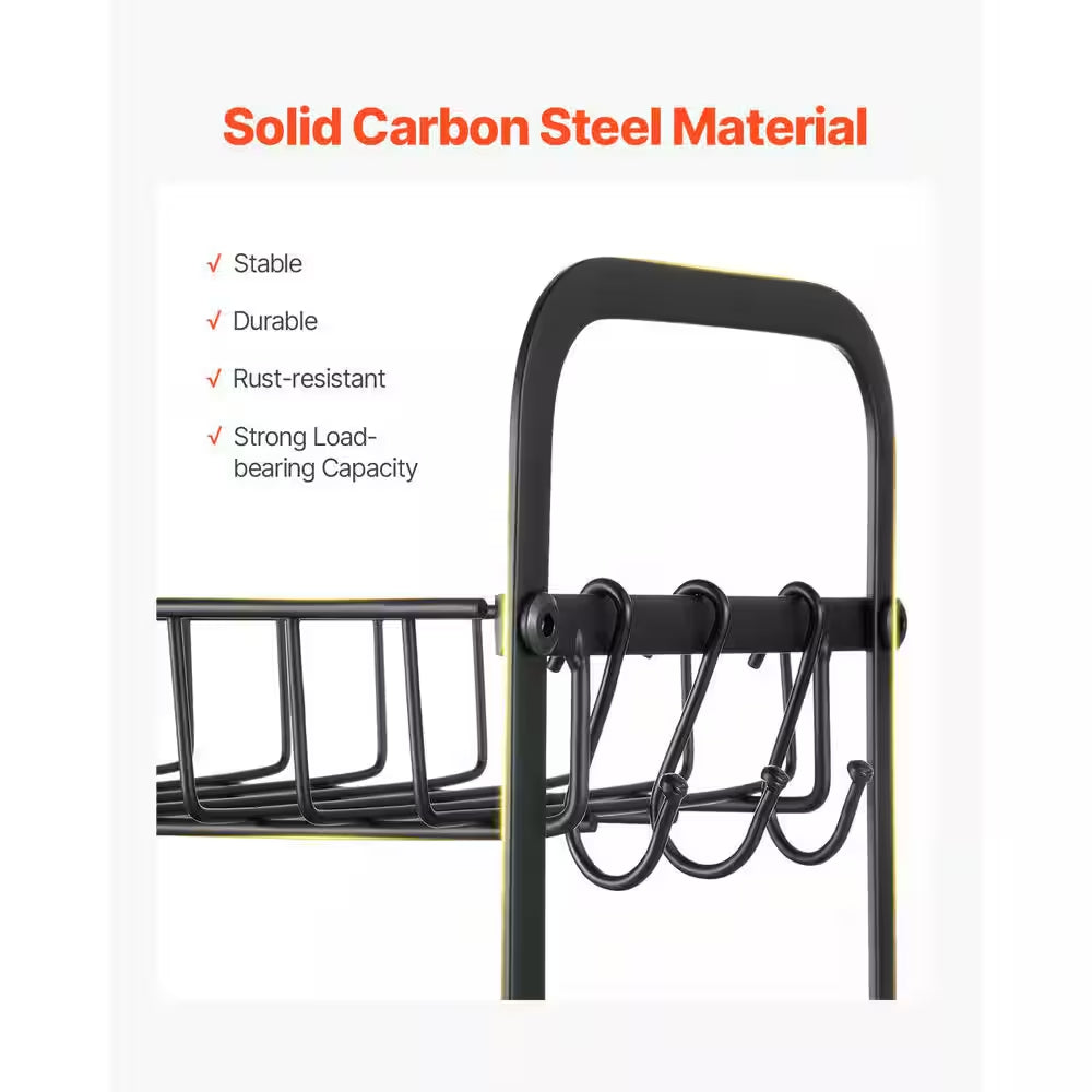 2 Tier Coffee Bar Organizer for Countertop Multifunctional Mug Holder Carbon Steel 12 Movable Hooks Espresso Cups Black