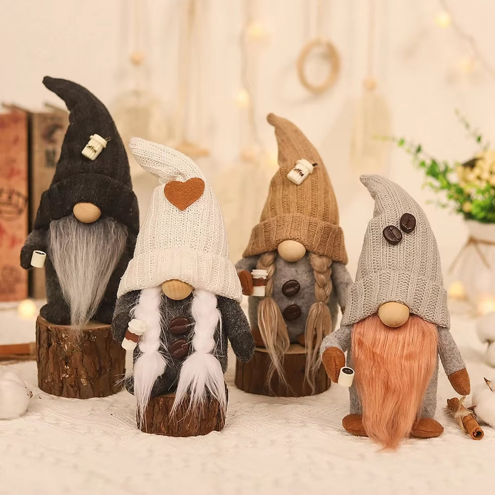 Coffee Gnome Doll New Year Christmas Plush Coffee Bar Decoration for Farmhouse Party Home Desktop Christmas Faceless Plush Dolls