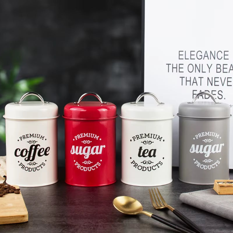 Rustic Farmhouse Airtight Kitchen Canister with Lid Metal Sugar Coffee Tea Storage Jar Container Jars