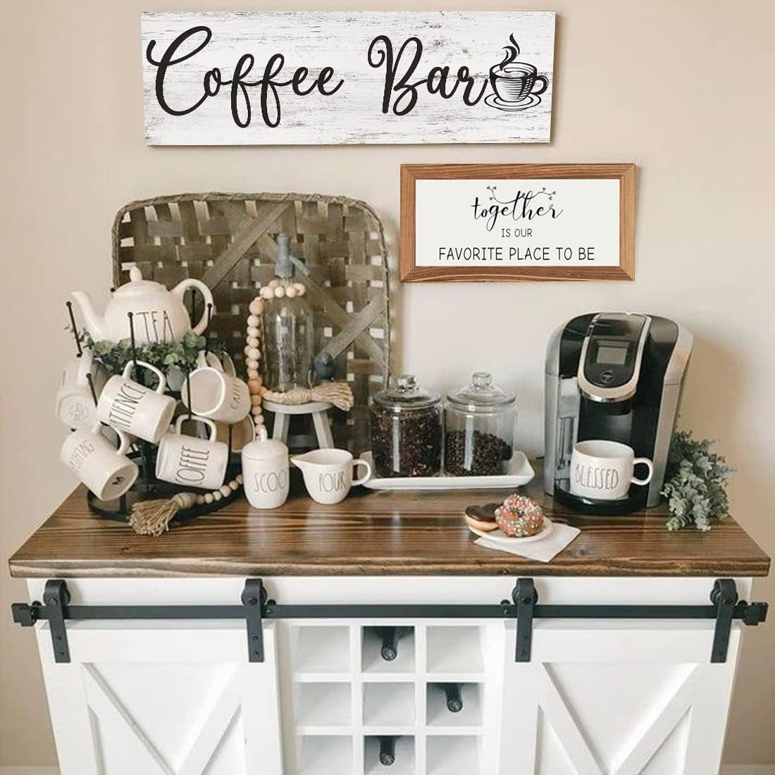 Vintage Coffee Bar Signs Plaques for Kitchen - Farmhouse Rustic Coffee Sign for Cafe Station Decor, 6X17 Inches, Housewarming Gift