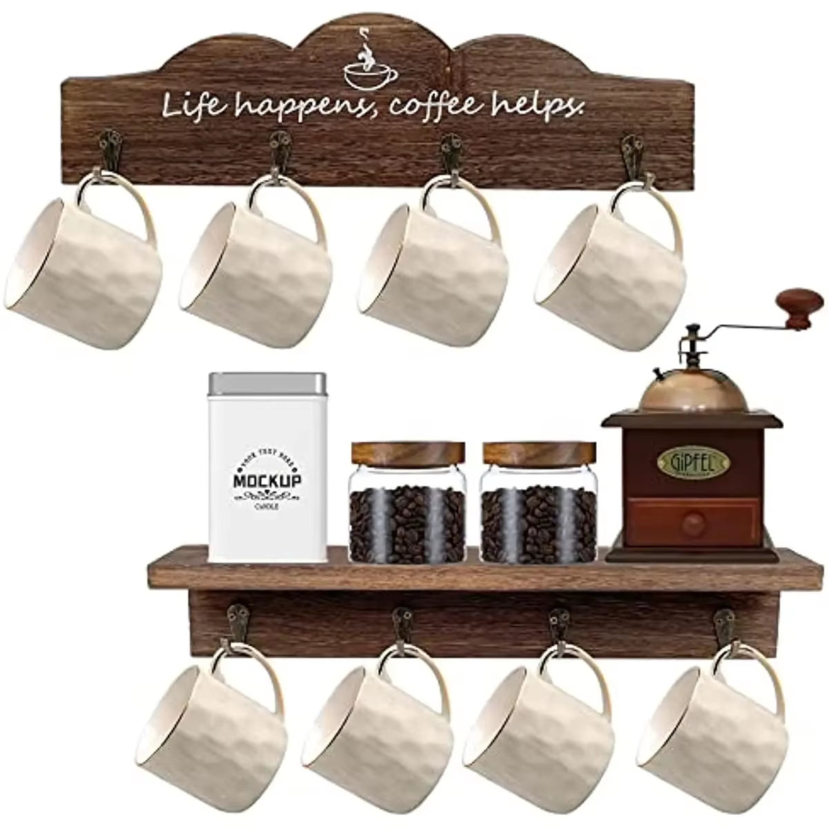 2 Pcs /Set Coffee Cup Holder Kitchen Wall for Farmhouse Decorations Coffee Station Office Decor Mug Organizer Mug Display