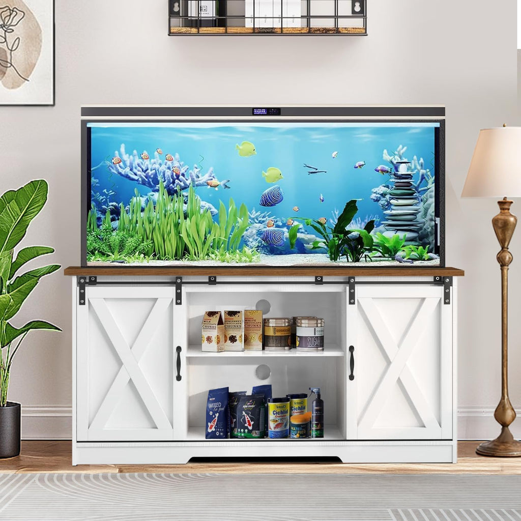 Farmhouse Coffee Bar Cabinet, 59" Buffet Cabinet with Storage & Sliding Barn Doors, Kitchen Storage Cabinet, Coffee Station, Living Dining Room, White