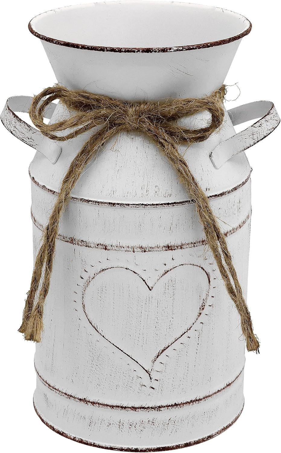 Rustic Galvanized Milk Can,White Farmhouse Decor Metal Flower Vase for Kitchen Bathroom Home Weddings Office -7.8" H