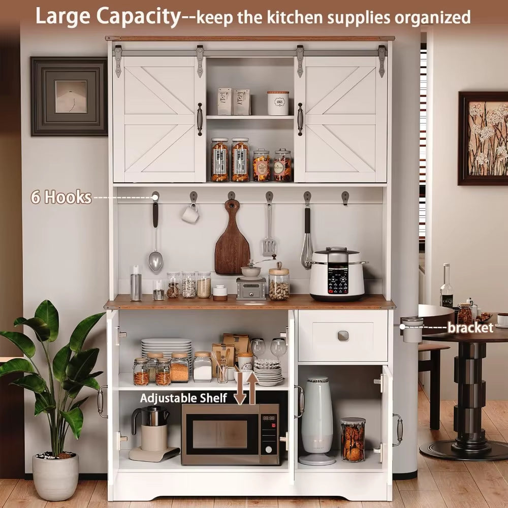 71" Kitchen Pantry Cabinet, Modern Kitchen Hutch Food Pantry with Charging Station and Microwave Stand, Pantry Storage Cabinets