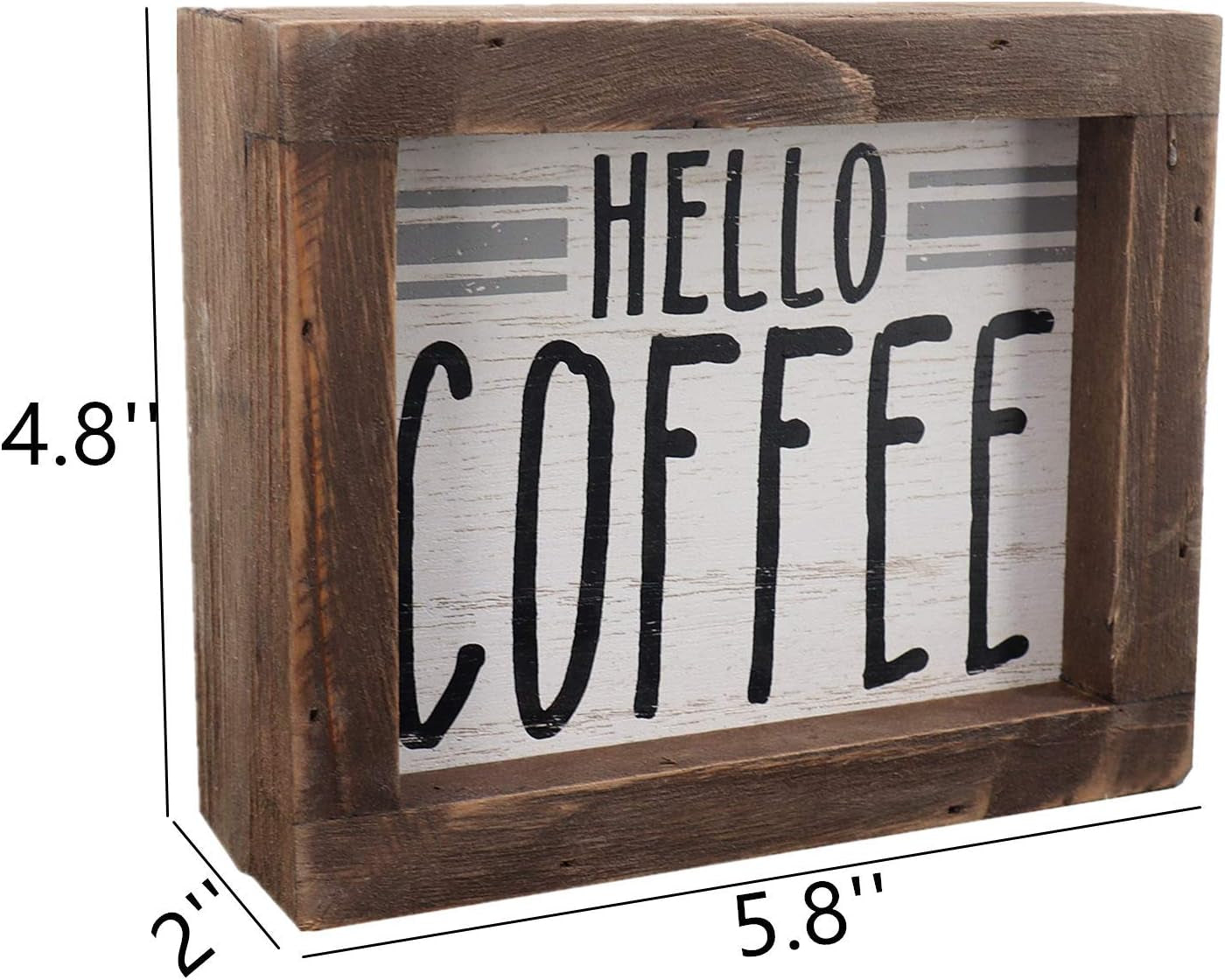 Hello Coffee Barn Wood Small Box Sign for Kitchen Decor Coffee Bar, Rustic Wooden Coffee Sign Plaque Freestanding Farmhouse Kitchen Decor Wood Home Decor 5.8''X4.8''