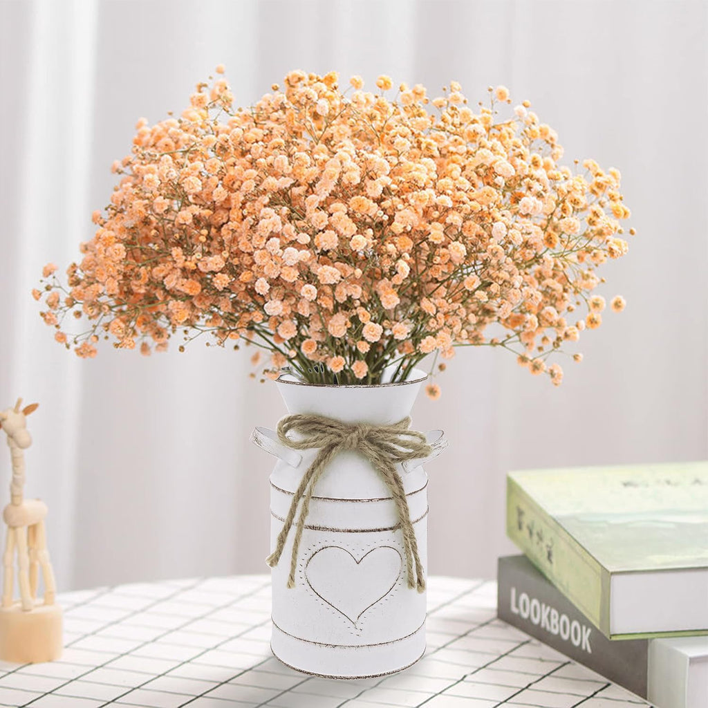 Rustic Galvanized Milk Can,White Farmhouse Decor Metal Flower Vase for Kitchen Bathroom Home Weddings Office -7.8" H
