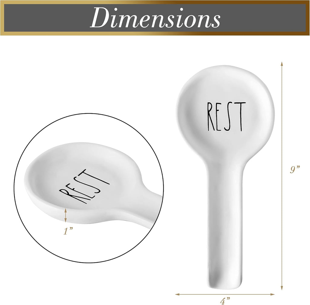 Ceramic Spoon Rest for Stove Top - Farmhouse Spoon Holder for Counter - Coffee Spoon Rest, Ladle Holder - Farmhouse Kitchen Decor, Gift (White)