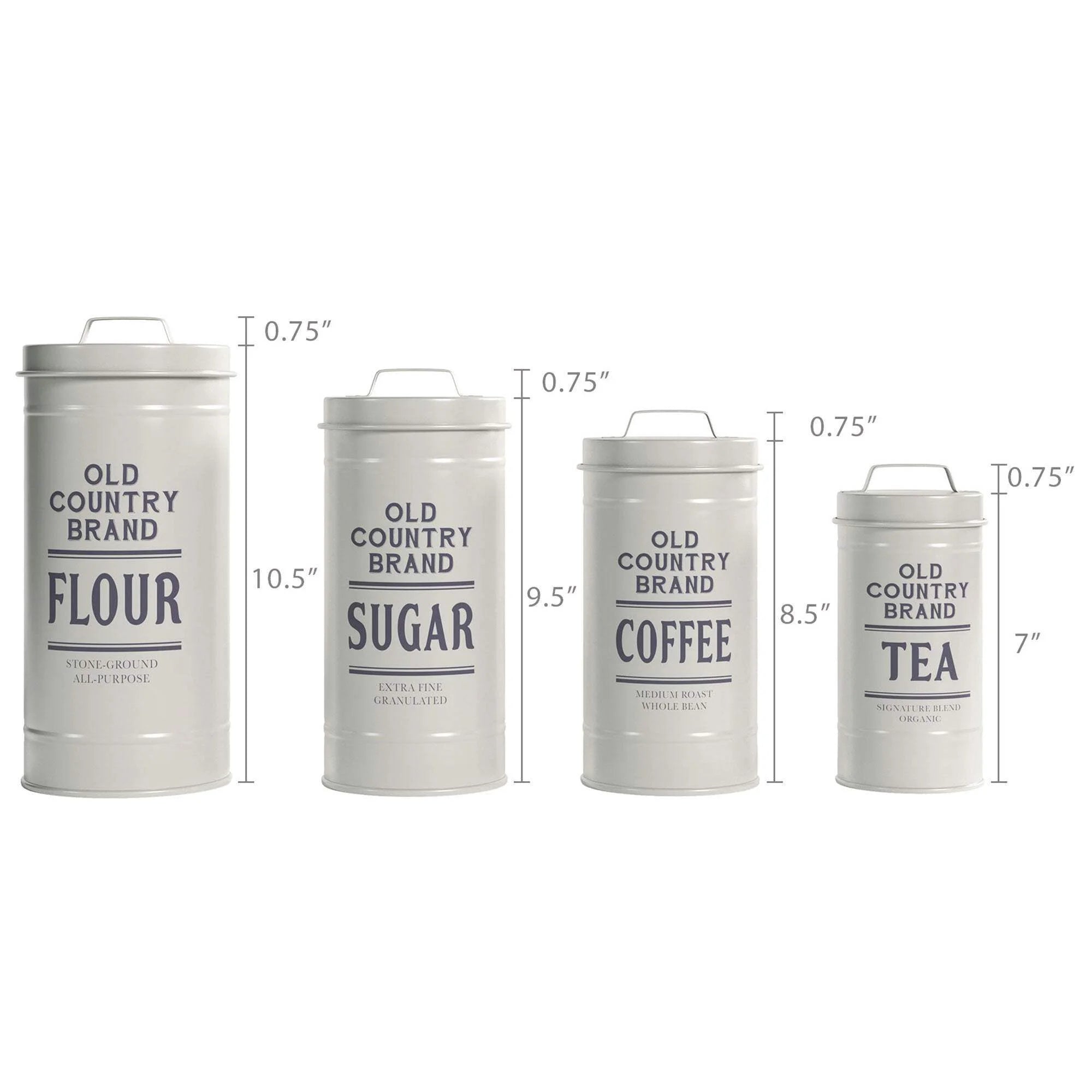 White Canister Sets for Kitchen Counter, Vintage Kitchen Canisters, Country Rustic Farmhouse Decor for the Kitchen, Coffee Tea Sugar Flour Farmhouse Kitchen Decor, Metal, Set of 4
