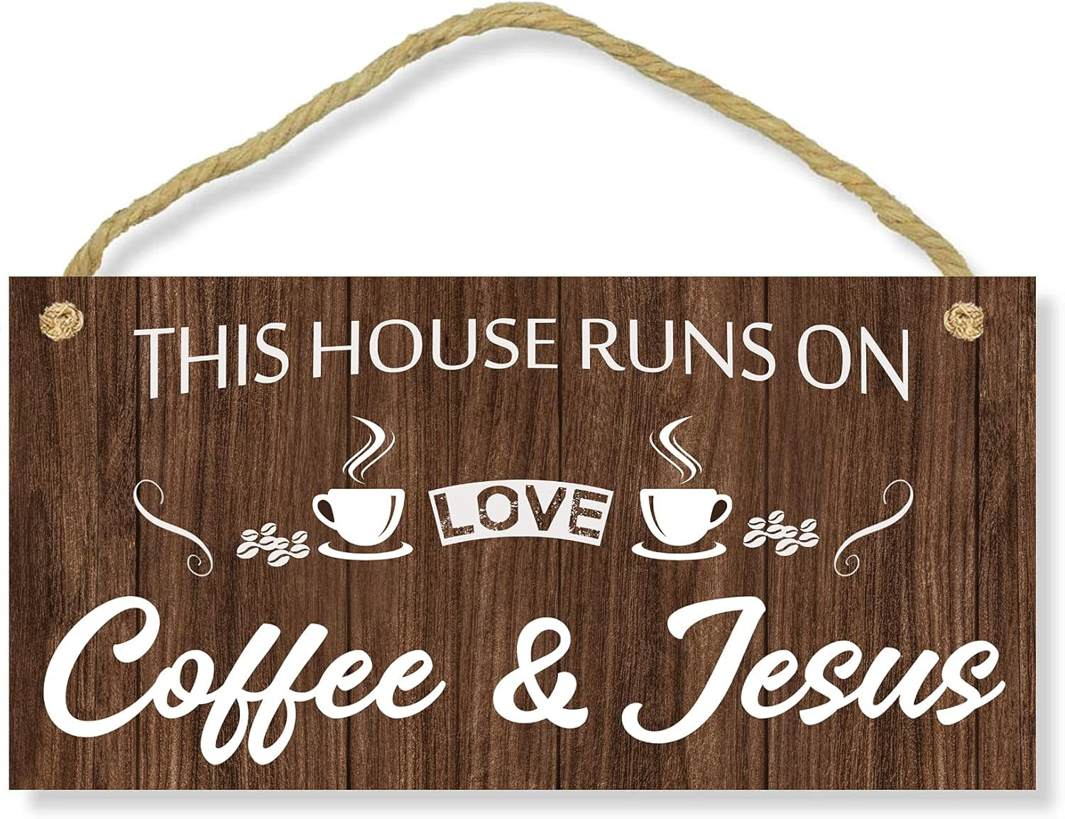 Coffee Sign - Kitchen Coffee Bar Decor - Farmhouse Kitchen Plaque 5"X10" Rustic Wood Hanging Plaque Wall Art Office Decoration Good Days Start with Coffee & Jesus