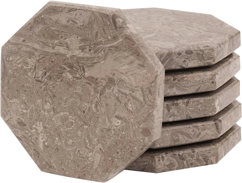 Gray Star Marble Coasters for Drinks 3.5 Inches Handmade Absorbent Stone Coaster Set of 6 Stylish Coasters for Living Room Décor, Tables & Kitchen