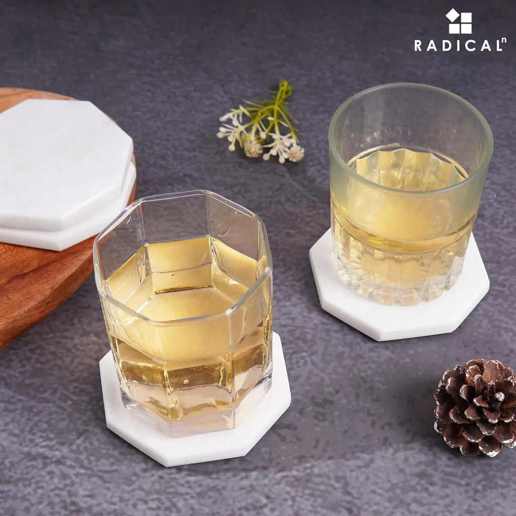 White Star Marble Coasters 3.5 Inches Handmade Drink Coasters Set of 6, Decorative Stone Coasters for Coffee Table, Home Décor and Living Room