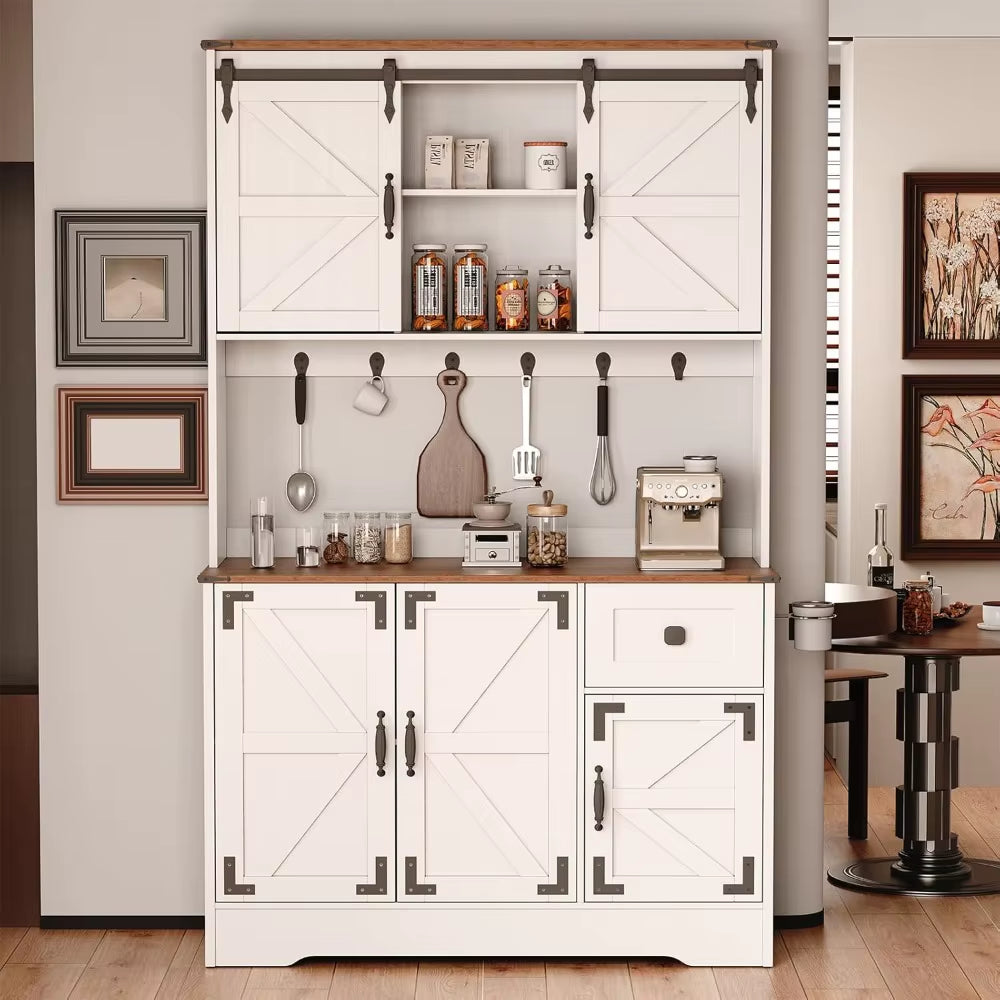 71" Kitchen Pantry Cabinet, Modern Kitchen Hutch Food Pantry with Charging Station and Microwave Stand, Pantry Storage Cabinets