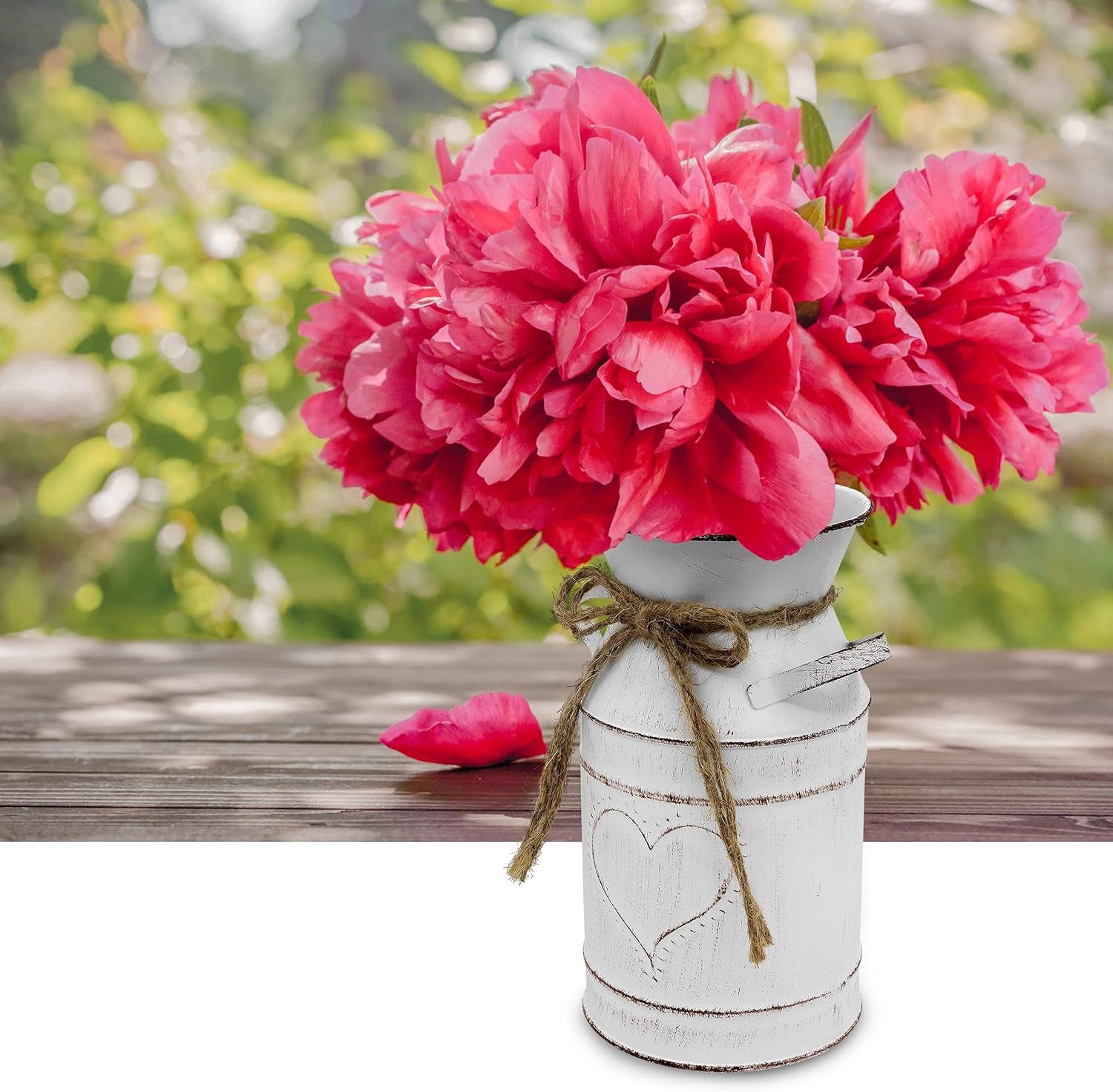 Rustic Galvanized Milk Can,White Farmhouse Decor Metal Flower Vase for Kitchen Bathroom Home Weddings Office -7.8" H