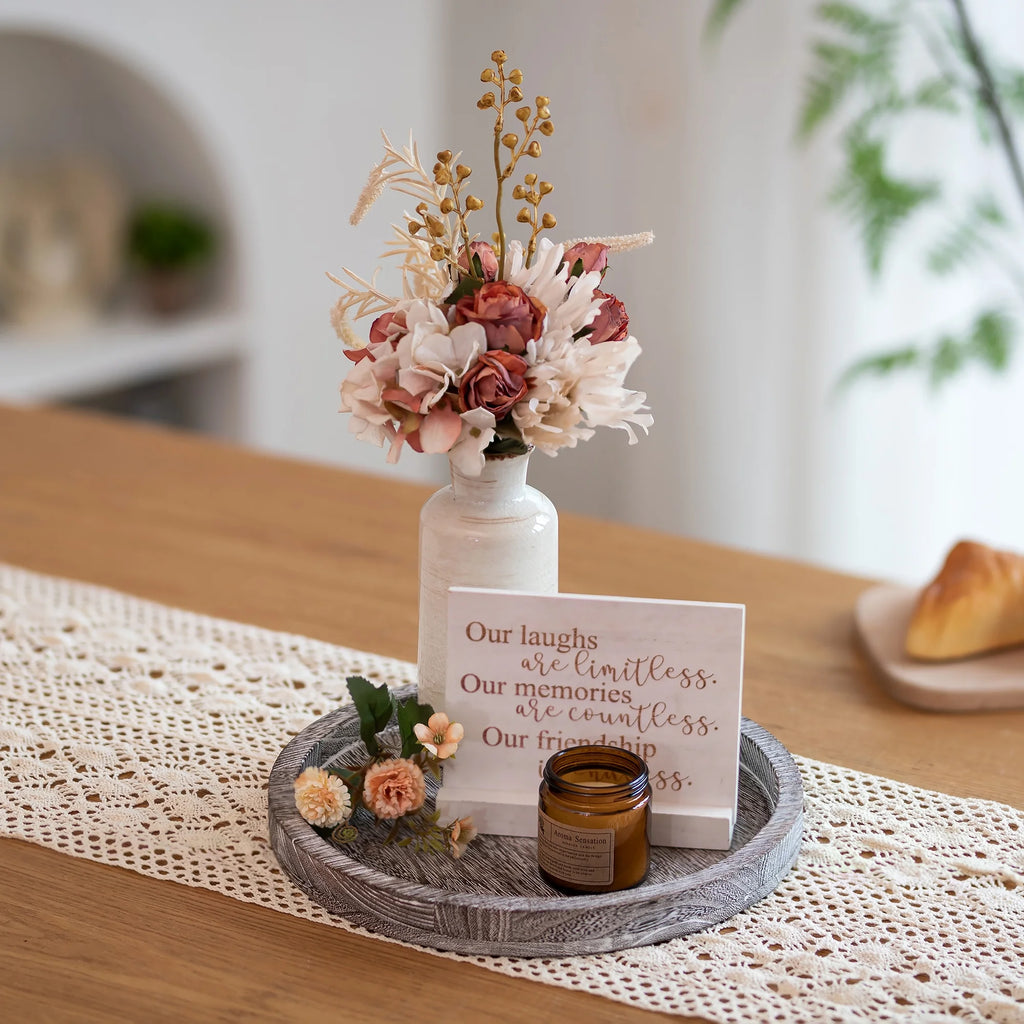 round Wood Candle Tray: Rustic Wooden Candle Holder White Pillar Stand Farmhouse Coffee Table Tray for Living Room Kitchen Counter Bathroom Home Decor,11.8"