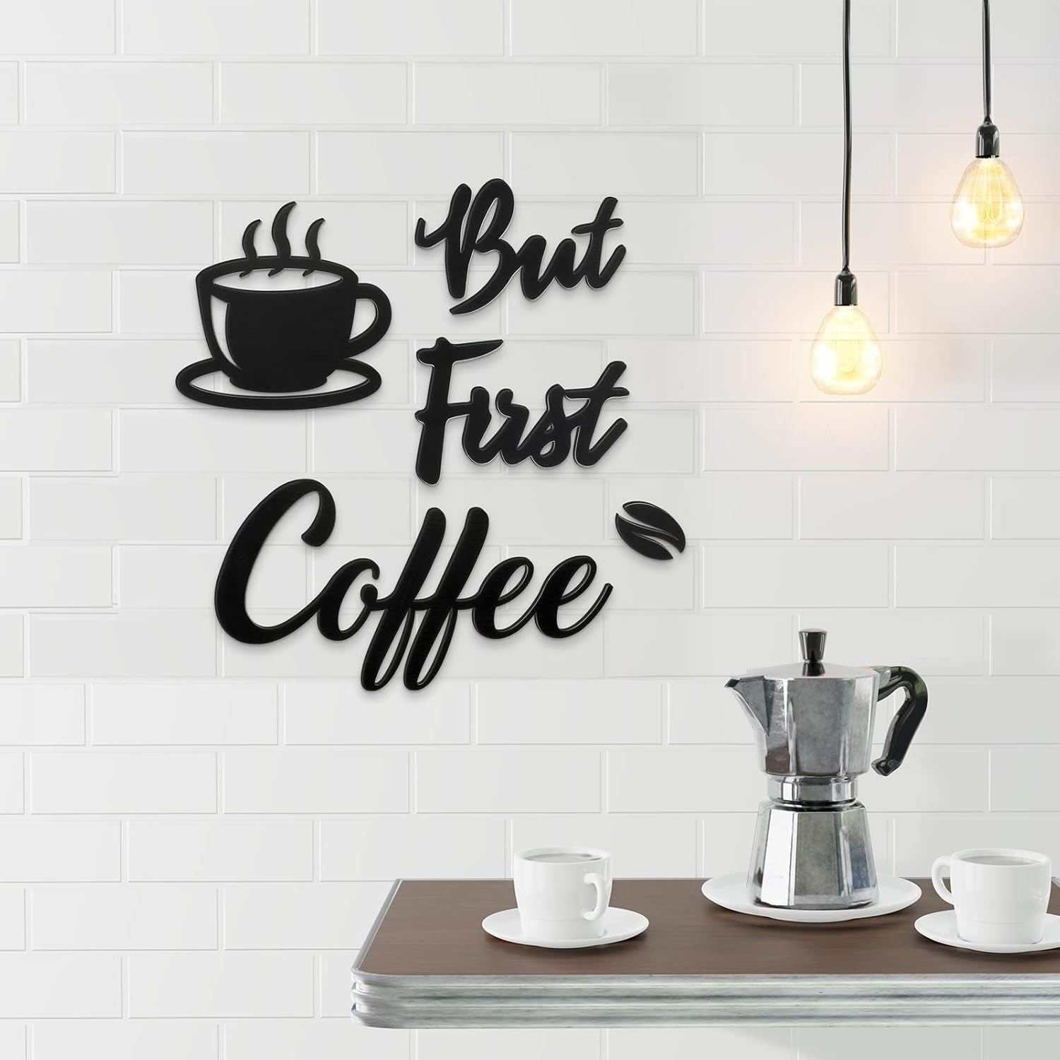 7 Pieces Coffee Time Rustic Sign Coffee Wall Art Coffee Sign Wall Decor with Coffee Beans and Coffee Cups Sign for Coffee Bar Home Office Kitchen (Chic Style)