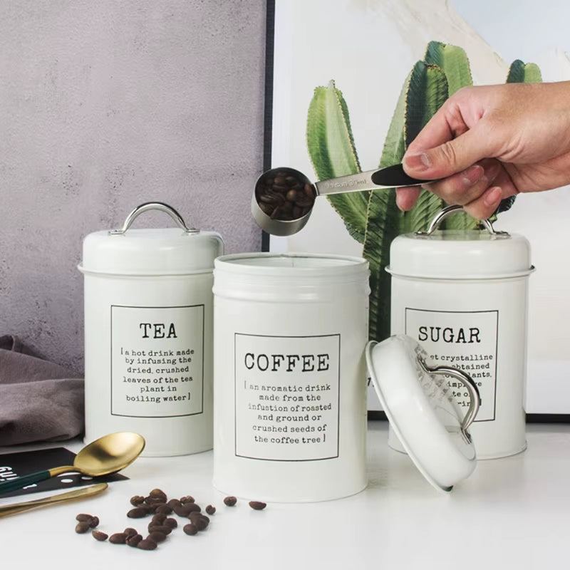Rustic Farmhouse Airtight Kitchen Canister with Lid Metal Sugar Coffee Tea Storage Jar Container Jars