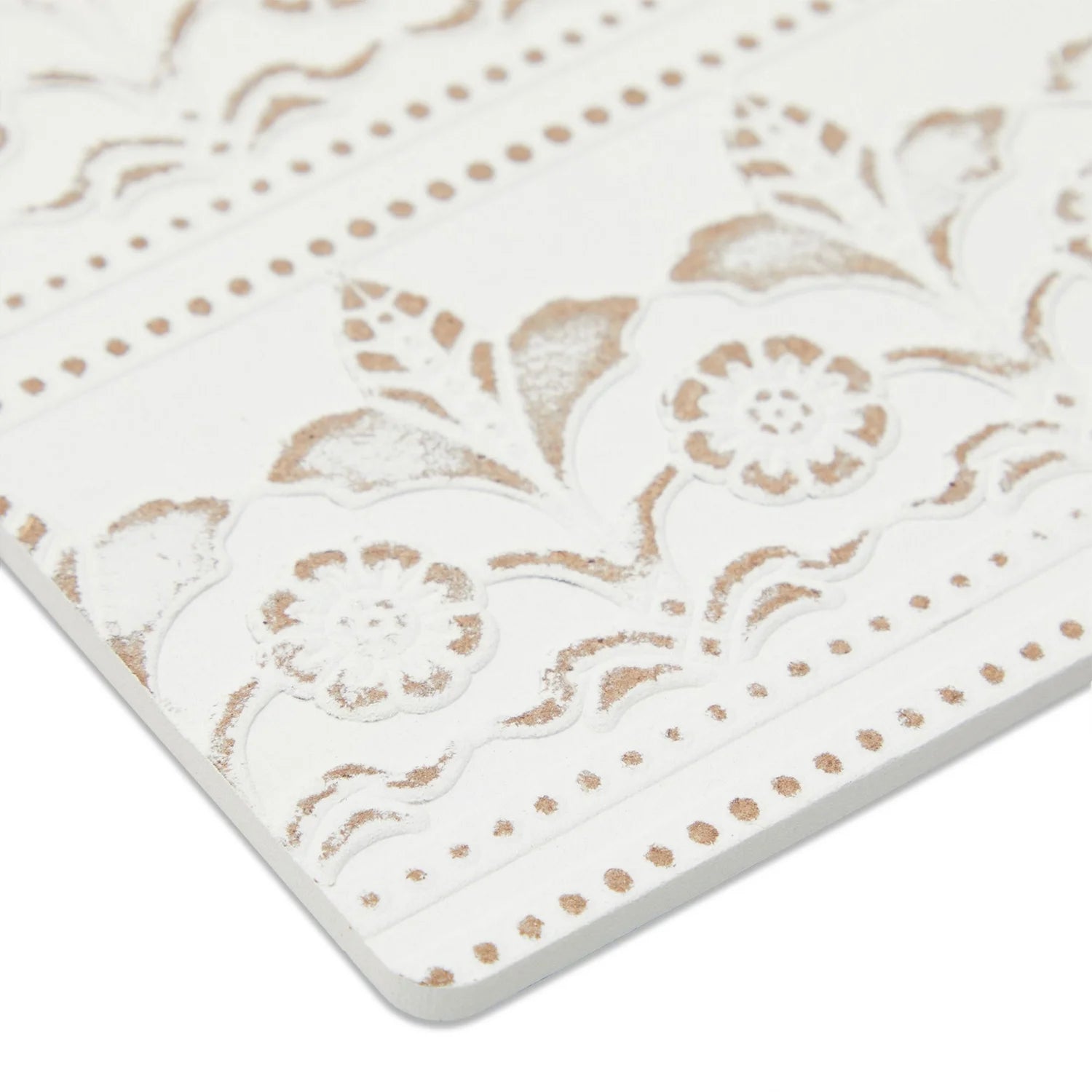 Set of 6 White Wooden Coasters with Holder for Drinks, Coffee Table, and Floral Farmhouse Decor (3.8 Inches)