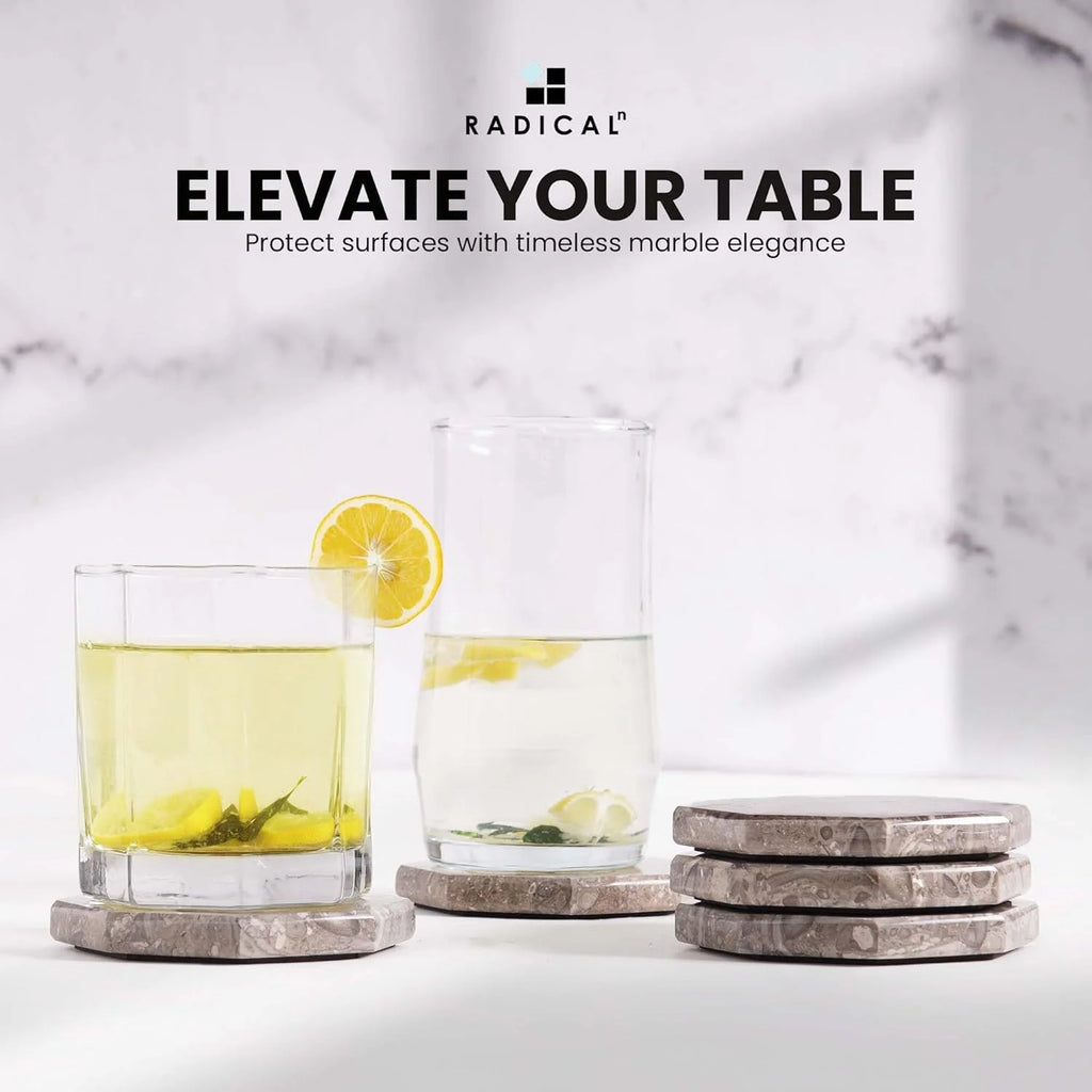 Gray Star Marble Coasters for Drinks 3.5 Inches Handmade Absorbent Stone Coaster Set of 6 Stylish Coasters for Living Room Décor, Tables & Kitchen
