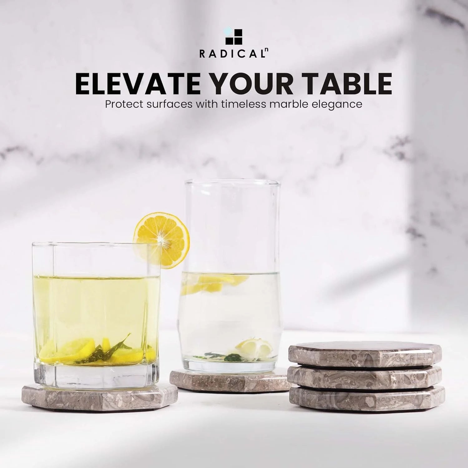 Gray Star Marble Coasters for Drinks 3.5 Inches Handmade Absorbent Stone Coaster Set of 6 Stylish Coasters for Living Room Décor, Tables & Kitchen