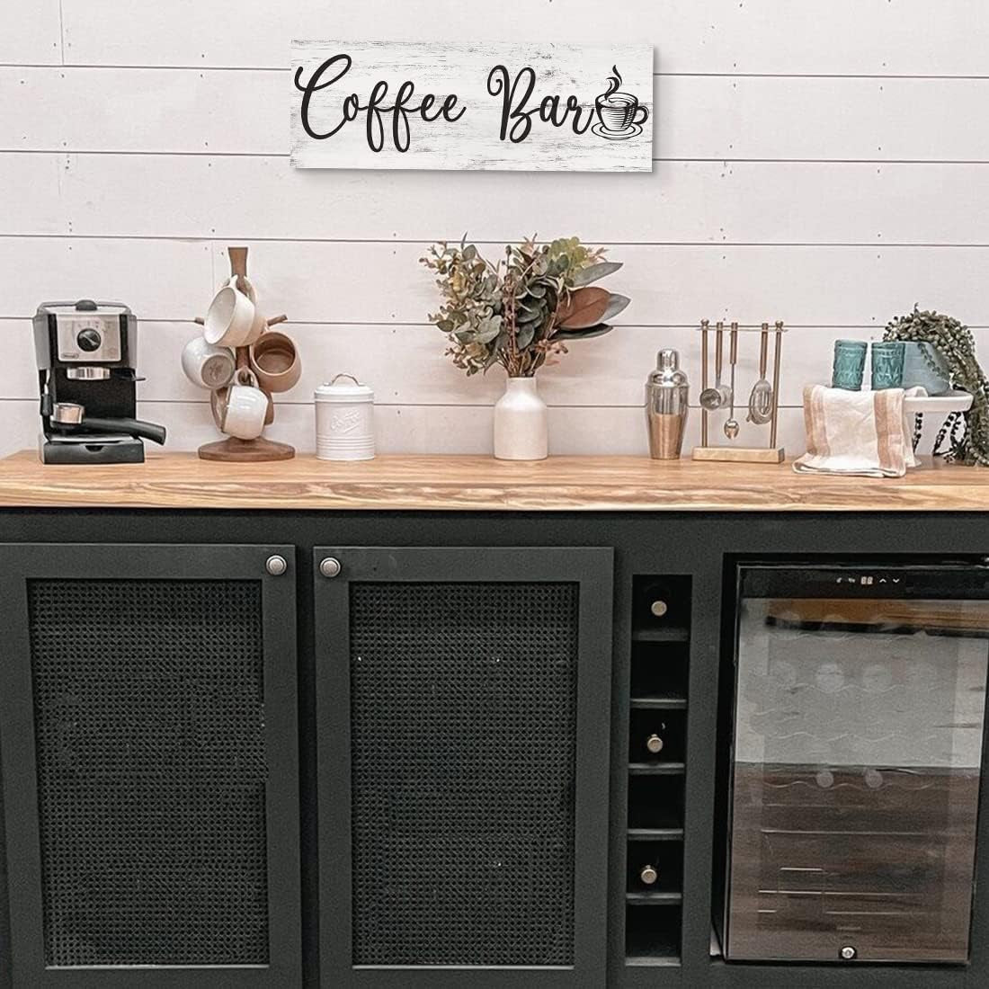 Vintage Coffee Bar Signs Plaques for Kitchen - Farmhouse Rustic Coffee Sign for Cafe Station Decor, 6X17 Inches, Housewarming Gift