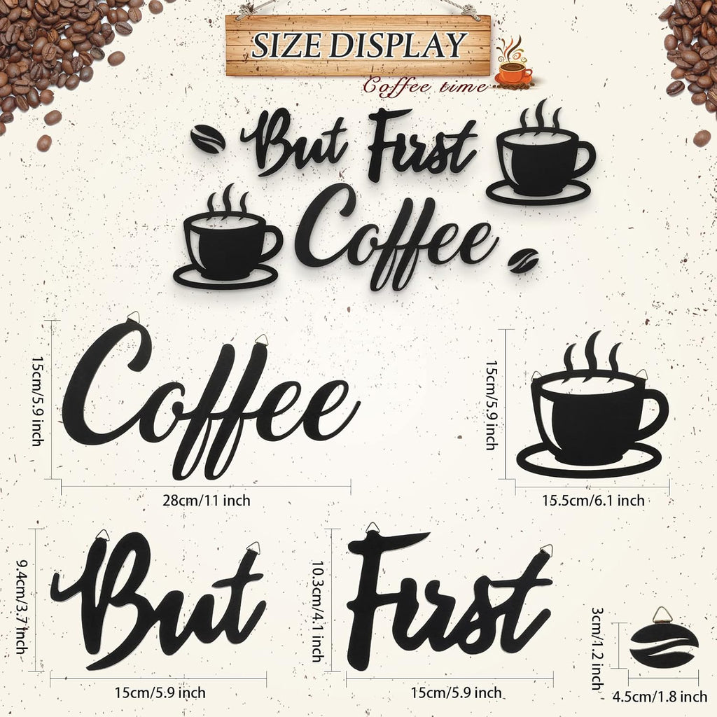 7 Pieces Coffee Time Rustic Sign Coffee Wall Art Coffee Sign Wall Decor with Coffee Beans and Coffee Cups Sign for Coffee Bar Home Office Kitchen (Chic Style)