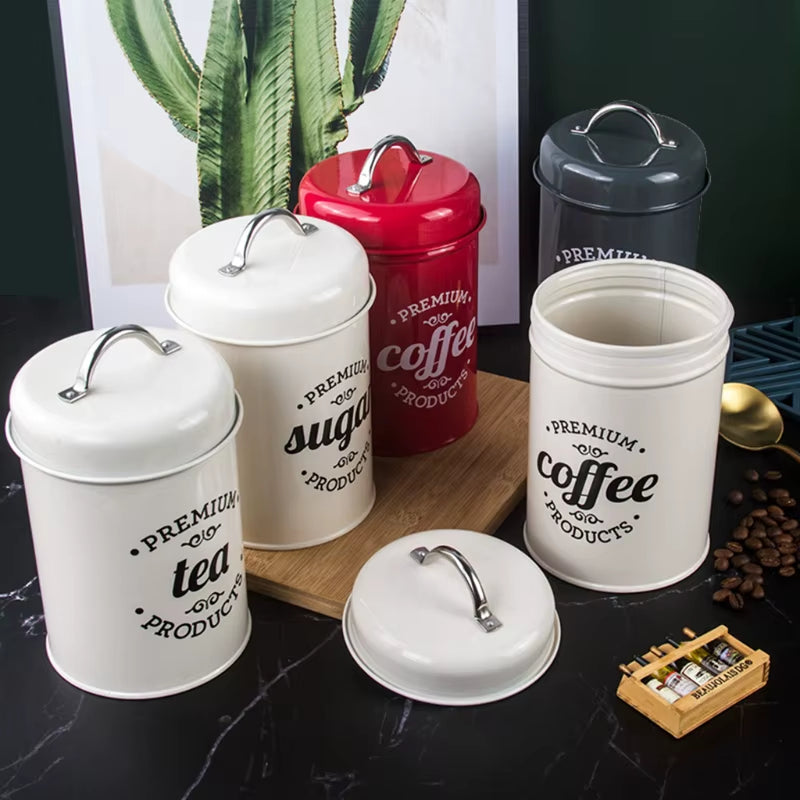 Rustic Farmhouse Airtight Kitchen Canister with Lid Metal Sugar Coffee Tea Storage Jar Container Jars