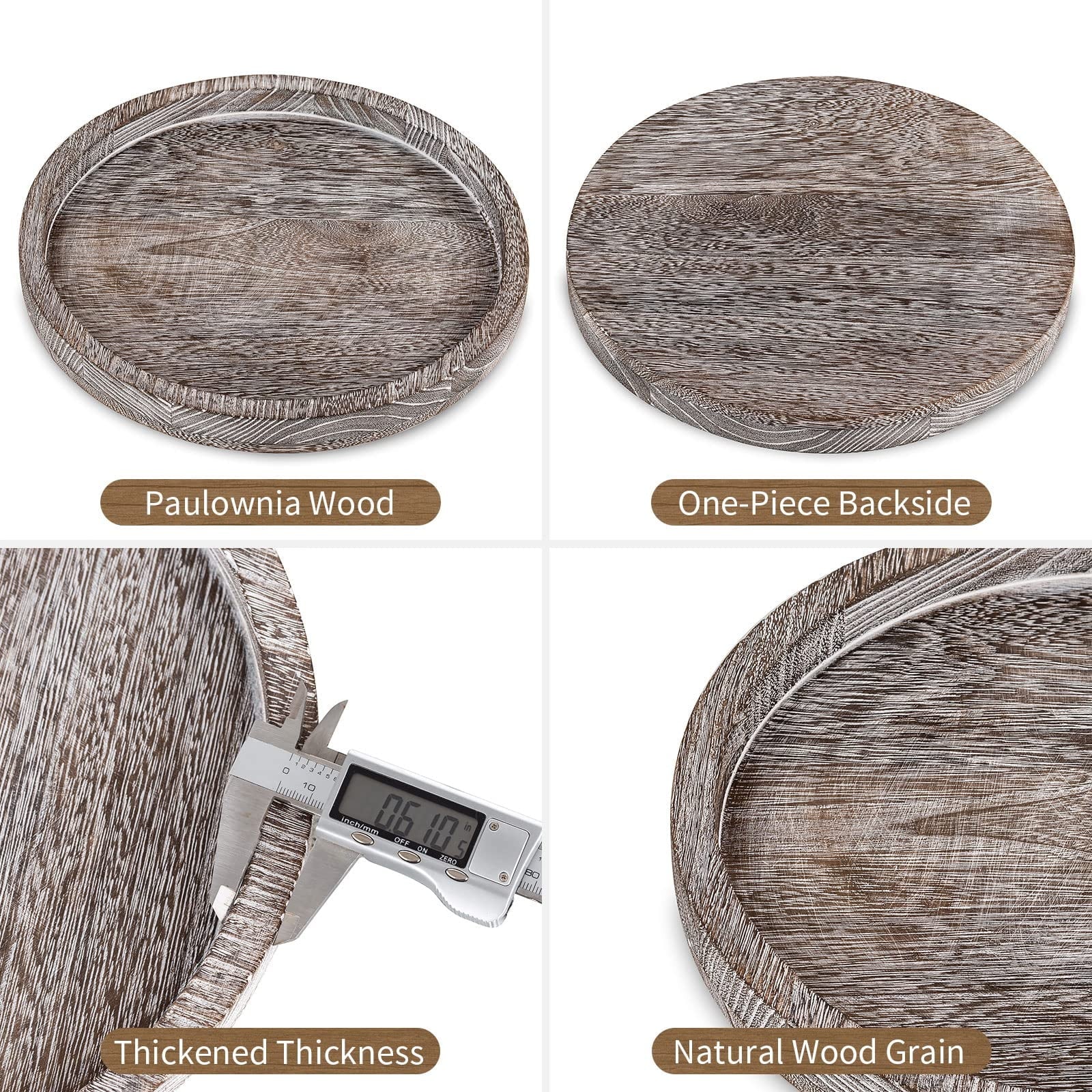 round Wood Candle Tray: Rustic Wooden Candle Holder White Pillar Stand Farmhouse Coffee Table Tray for Living Room Kitchen Counter Bathroom Home Decor,11.8"