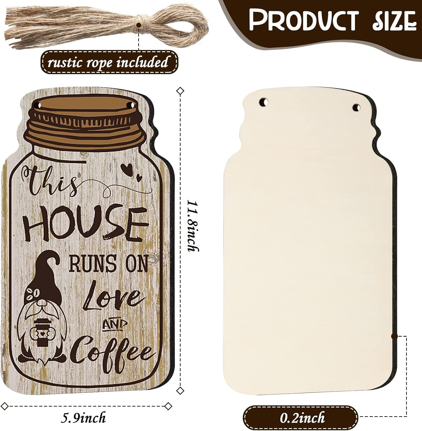 4 Pieces Fall Coffee Bar Decor Farmhouse Wood Sign Wall Hanging Plaque but First Coffee Mason Jar Table Plaque for Home Office Kitchen Wall Decor(Gnomes Style)