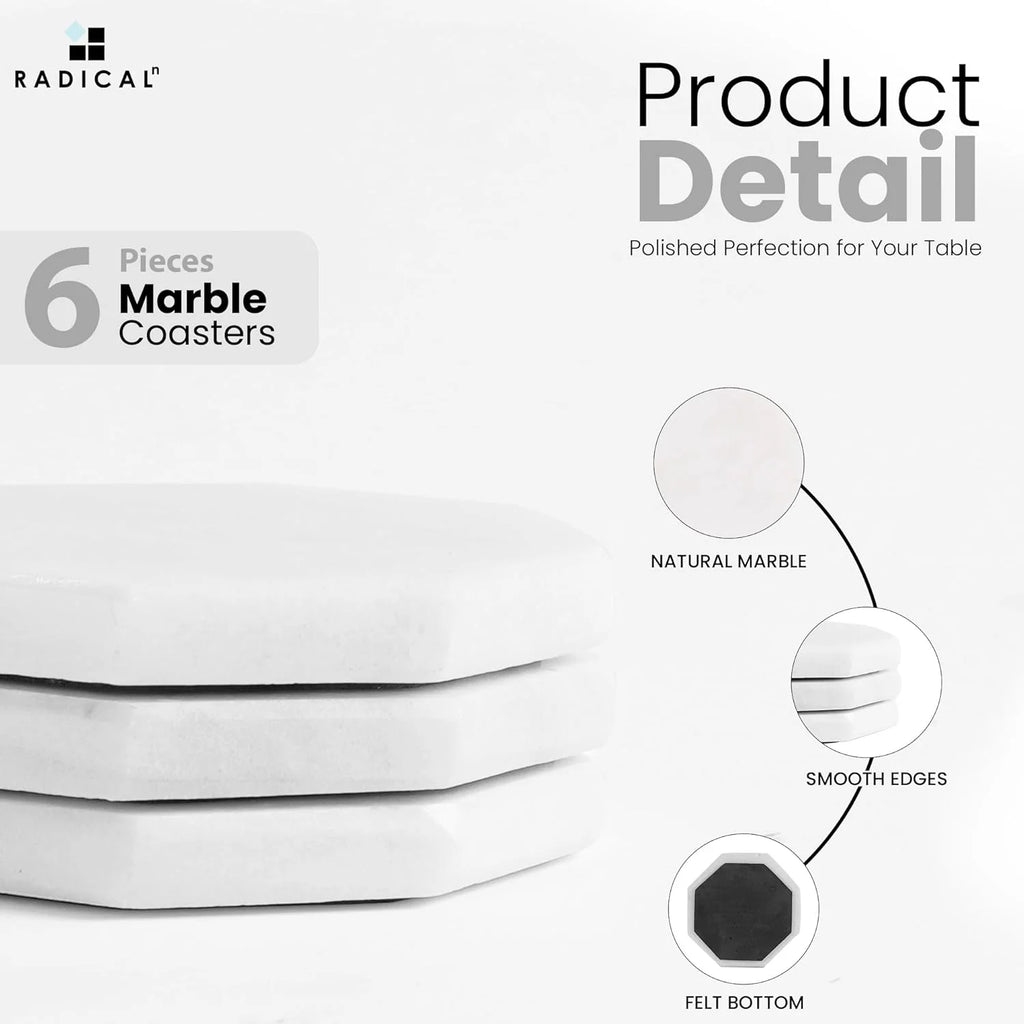White Star Marble Coasters 3.5 Inches Handmade Drink Coasters Set of 6, Decorative Stone Coasters for Coffee Table, Home Décor and Living Room