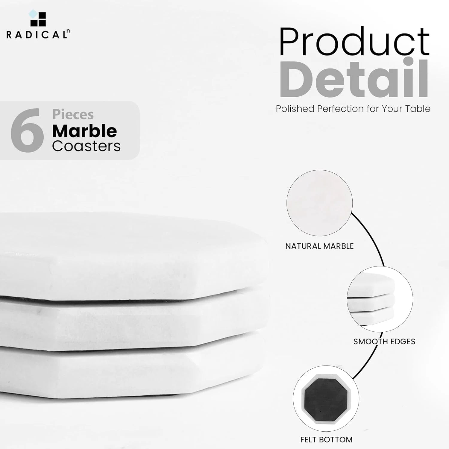 White Star Marble Coasters 3.5 Inches Handmade Drink Coasters Set of 6, Decorative Stone Coasters for Coffee Table, Home Décor and Living Room