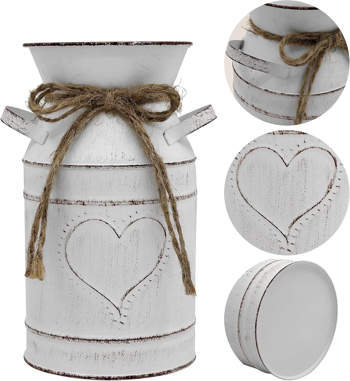 Rustic Galvanized Milk Can,White Farmhouse Decor Metal Flower Vase for Kitchen Bathroom Home Weddings Office -7.8" H