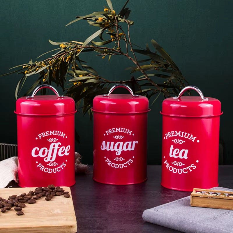 Rustic Farmhouse Airtight Kitchen Canister with Lid Metal Sugar Coffee Tea Storage Jar Container Jars